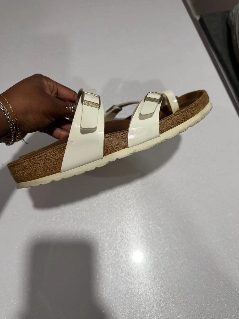Birkenstock Mayari Sandals — White Patent, Size 40
